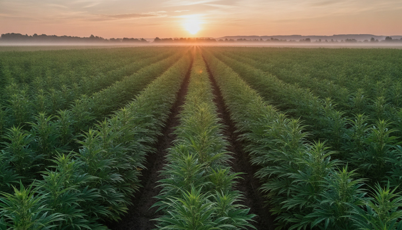 Hemp field at sunrise
