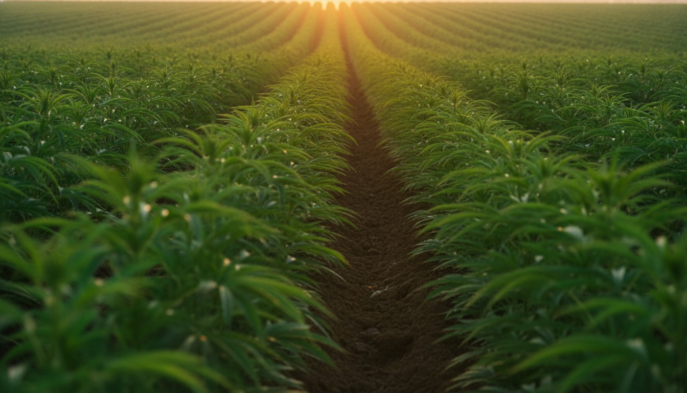 Hemp field at sunrise
