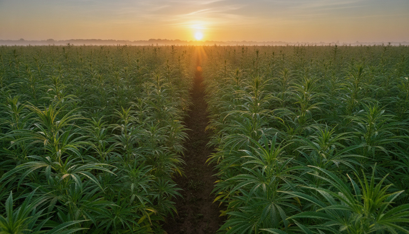 Hemp field at sunrise