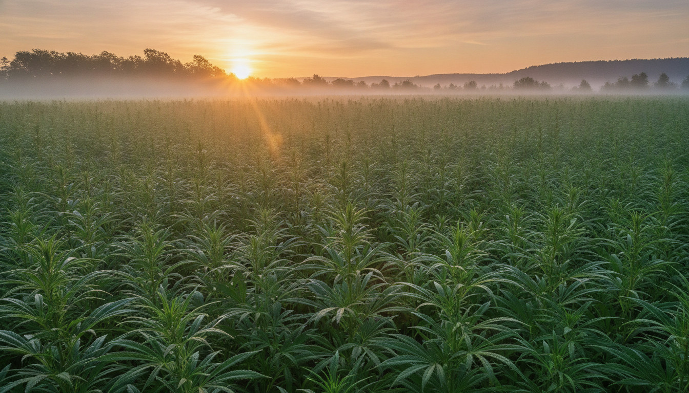 Hemp field at sunrise