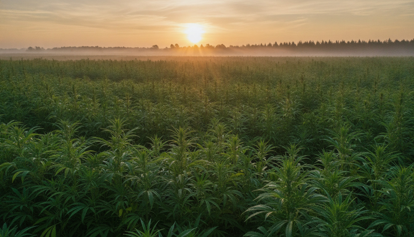 Hemp field at sunrise