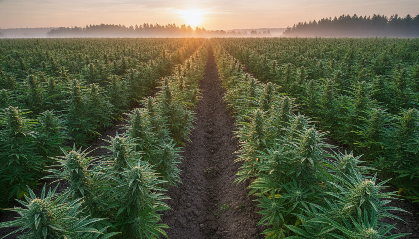 Hemp field at sunrise