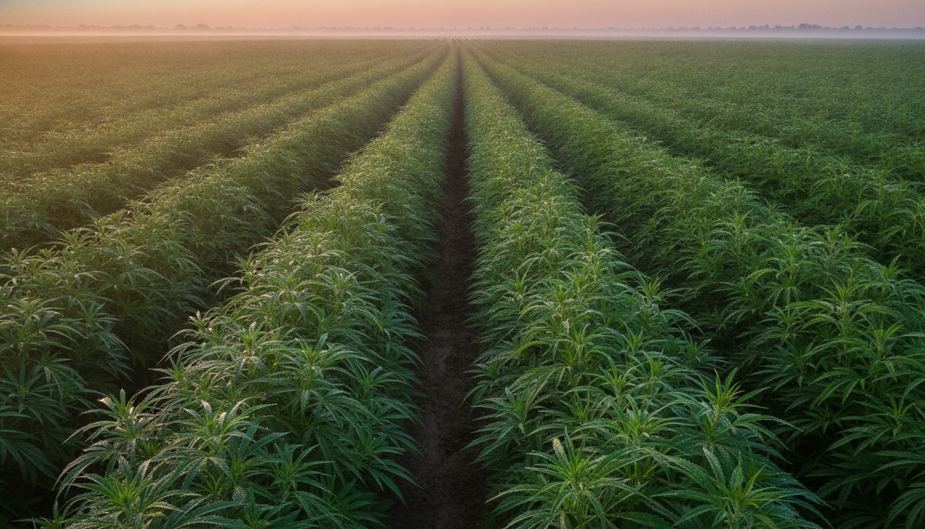 Hemp field at sunrise