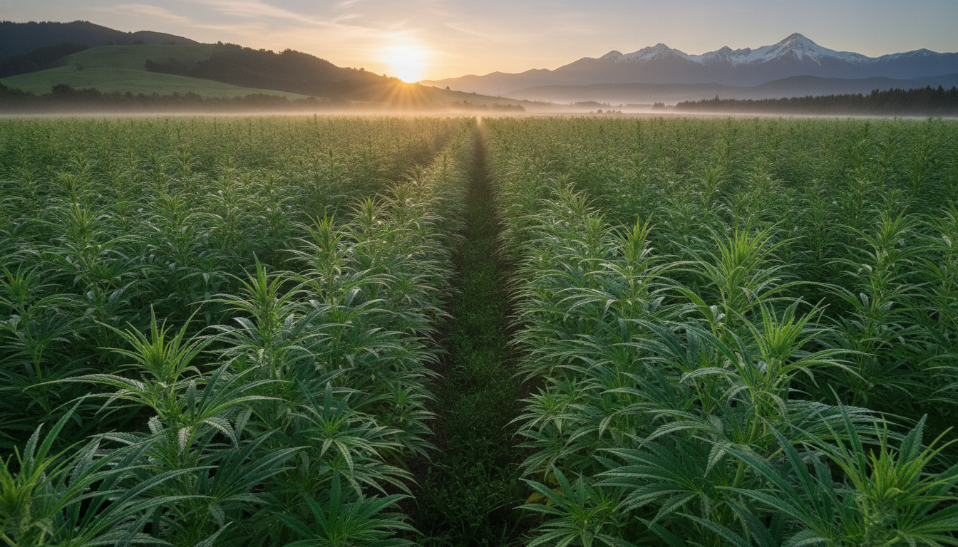 Hemp field at sunrise in New Zealand