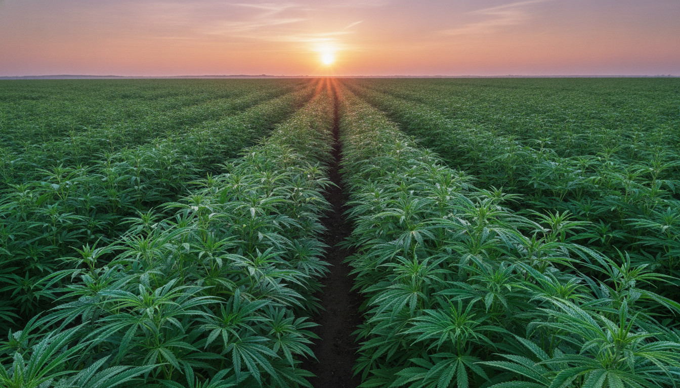 Hemp field at sunrise