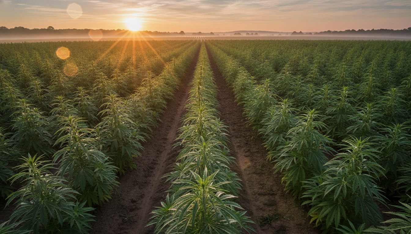 Hemp field at sunrise in rural Virginia