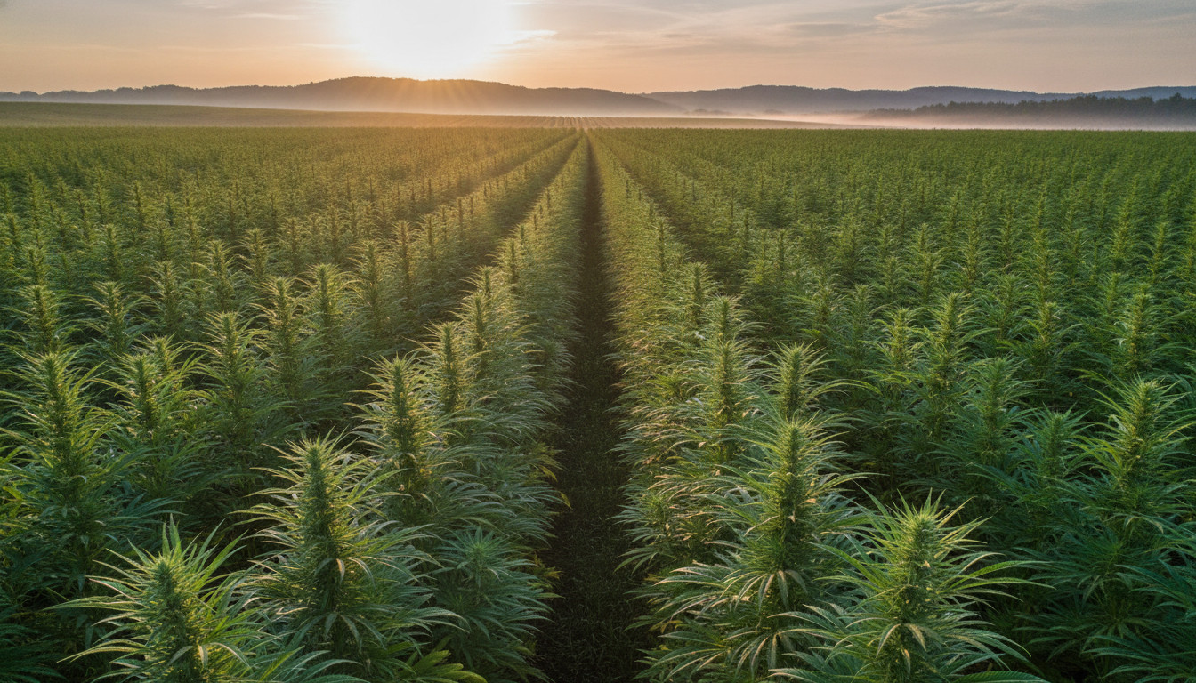 Hemp field at sunrise