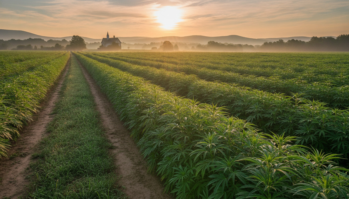Hemp field in Virginia at sunrise