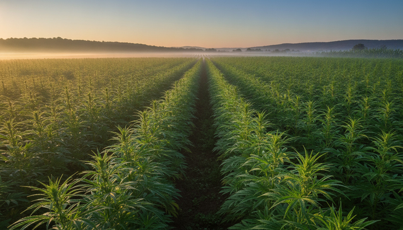 Serene hemp field at sunrise