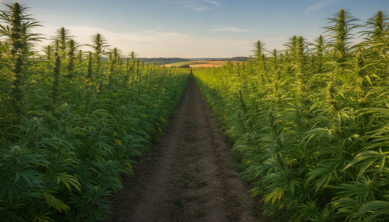 Lush hemp field during flower tour season