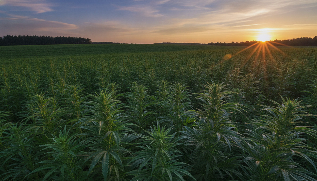 Serene hemp field at sunset