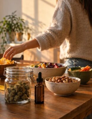 Kitchen table with snacks and cannabis products highlighting cannabis appetite