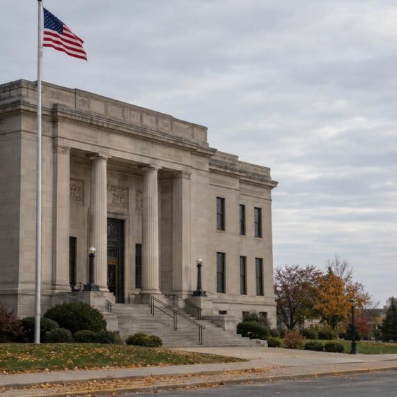 Nebraska government building exterior on an overcast autumn day