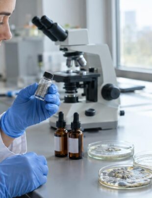 Laboratory scene with silver nanoparticles and biofilm samples for antimicrobial research