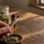 What is Charcoal joint filters effectiveness and terpenes removal? Close-up of a hand-rolled joint with charcoal filter and cannabis flower jar