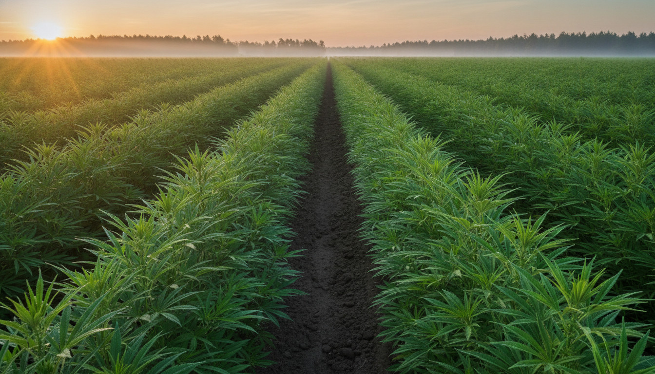 Hemp field at sunrise