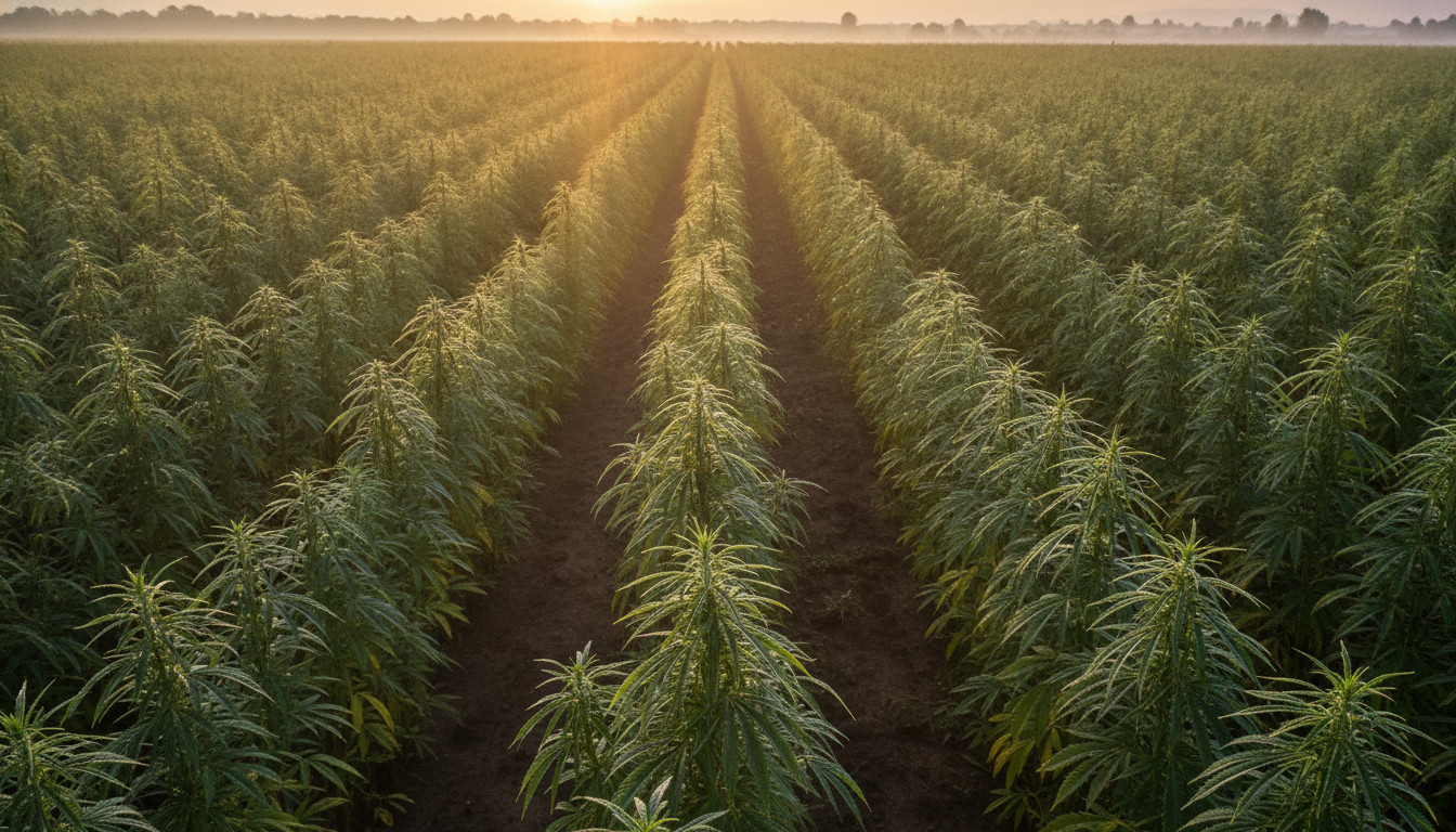 Hemp field at sunrise