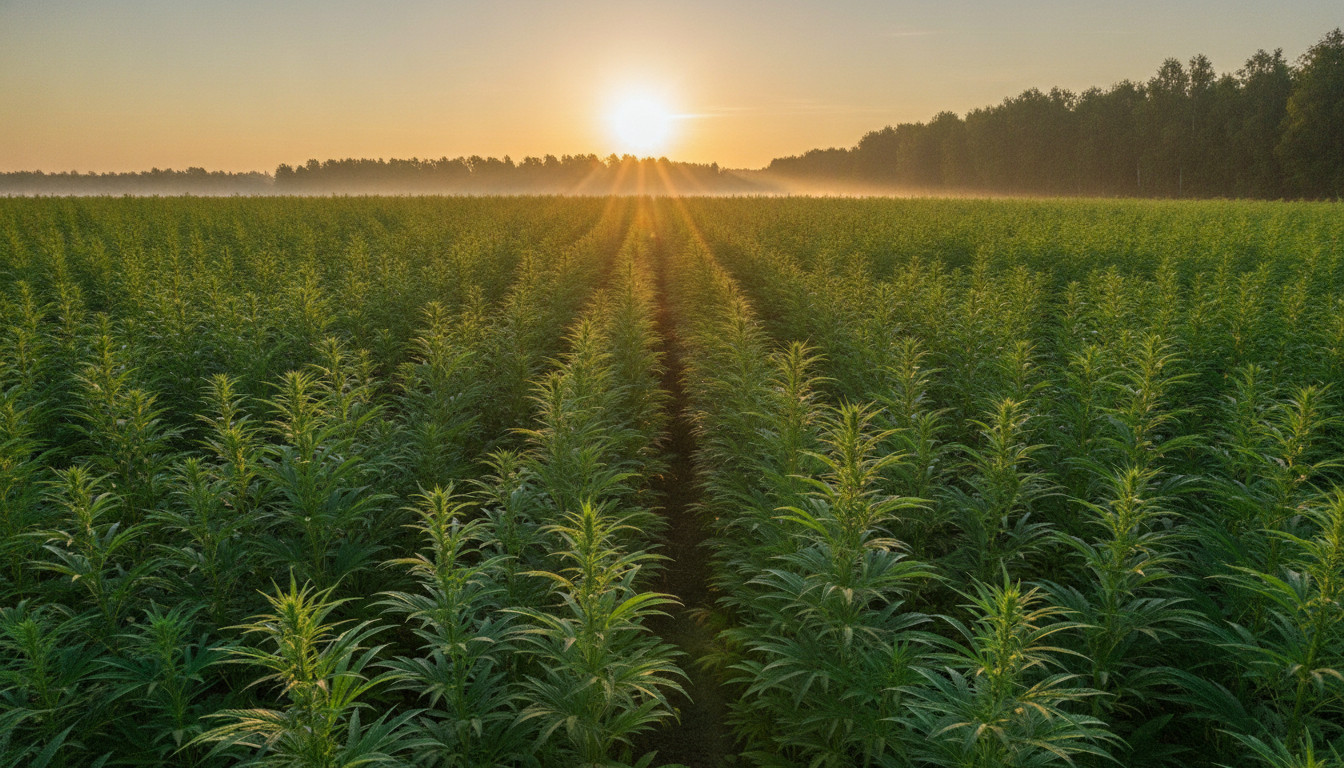 Hemp field at sunrise
