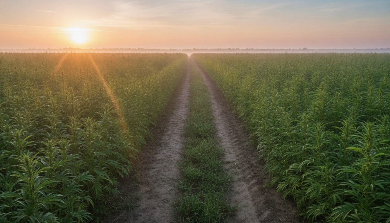 Hemp field at sunrise