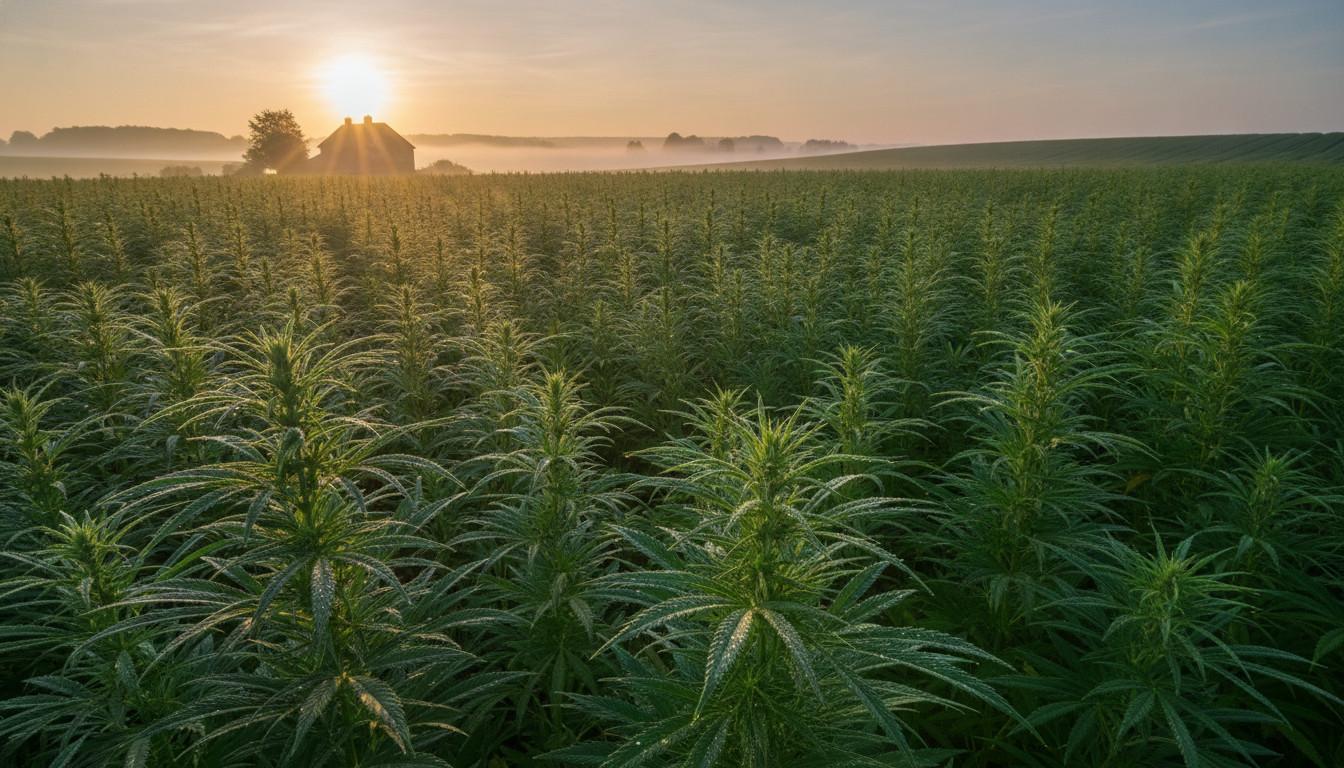 Hemp field at sunrise