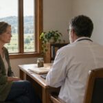 Patient consulting doctor in Kentucky clinic about medical cannabis conditions