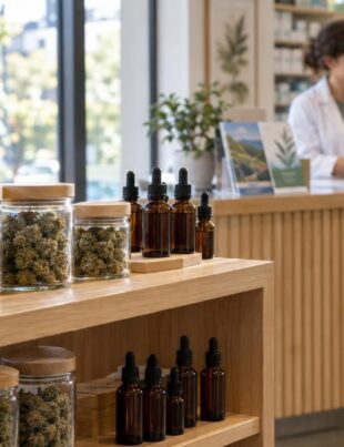 Medical cannabis products displayed in an Australian pharmacy setting