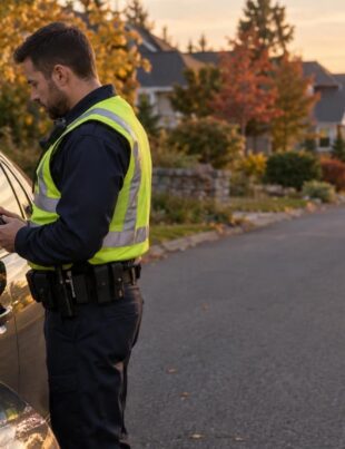 Police officer administering roadside marijuana impairment test to driver