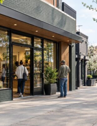 Simply Crafted Minneapolis cannabis dispensary storefront on Central Avenue with customers outside