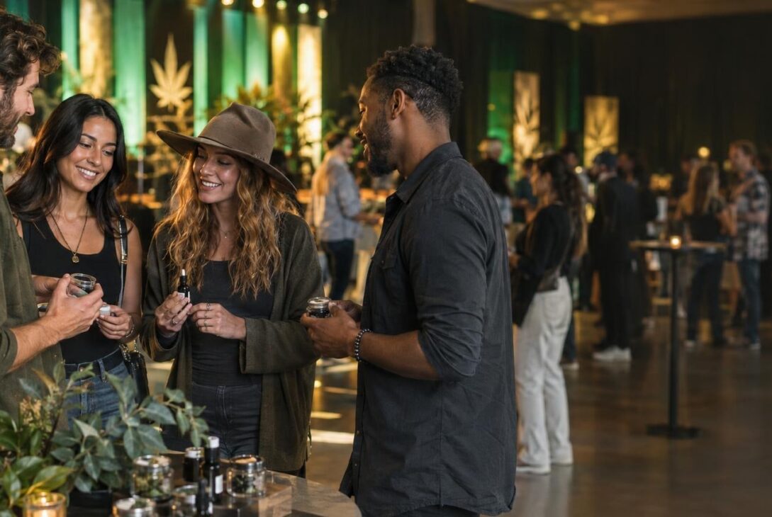 Attendees mingling at the Stony Awards 2026 cannabis culture event indoors