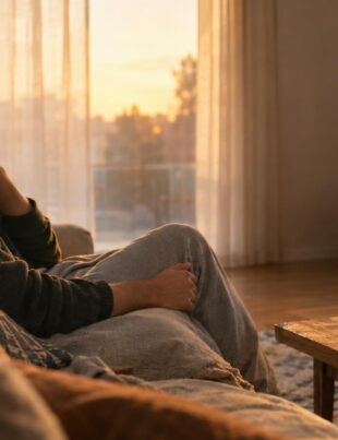 Adult relaxing at home with CBD products before watching a sports event