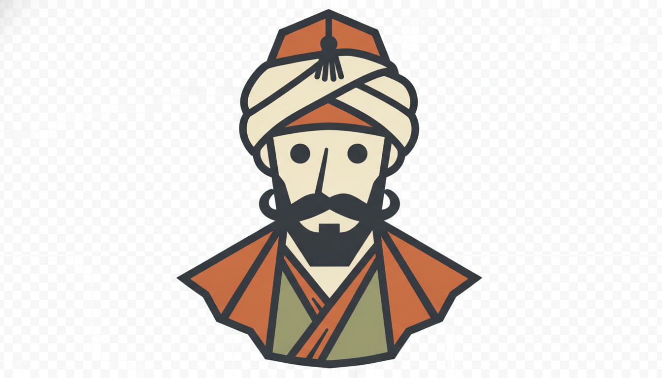 Stylized Zig-Zag Man iconography portrait in burnt orange, cream, charcoal, and olive
